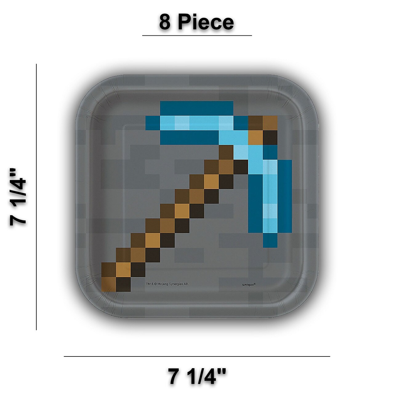 8 Ct. Minecraft Pickaxe Paper Dessert Plates 7.25" Disposable Birthday Party Plates